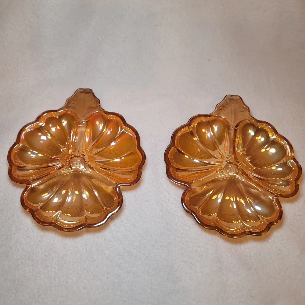 0823. Set of 2 ~ Vintage ~ Jeanette ~ Iridescent Marigold Carnival Glass ~ NICE!